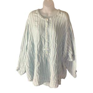 Old Navy Womens Striped Oversized Blouse Size 4X Light Blue & White Button Front